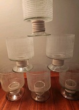 Vtg Etched Hurricane Footed Candleholders Clear Glass Set Of 6 4.5" Wedding