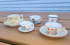5 Small Tea Cups  Saucers Floral Big Eyed Children Japan Childs Set Porcelain