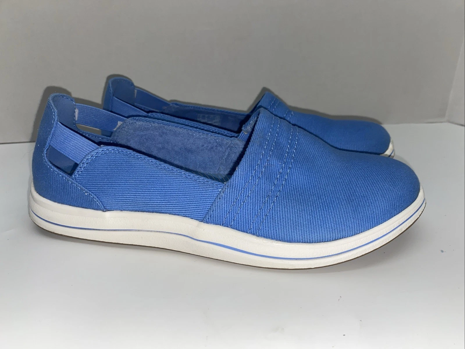 Scarpe Clarks Cloudsteppers slip on mai indossate mocassino donna tela blu 7