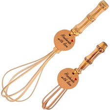 Handmade Wood Whisks for Cooking - 5.7In Natural Bamboo Whisk, Mini Wooden Wh...