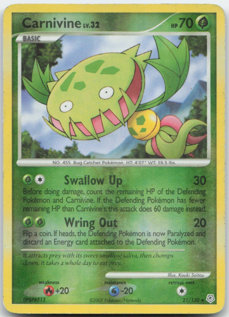 Carnivine 21/130 Reverse Holo Diamond and Pearl Pokemon Card LP
