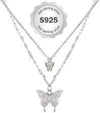 Butterfly Necklace for Women 925 Sterling Silver Butterfly Pendant Necklace B...