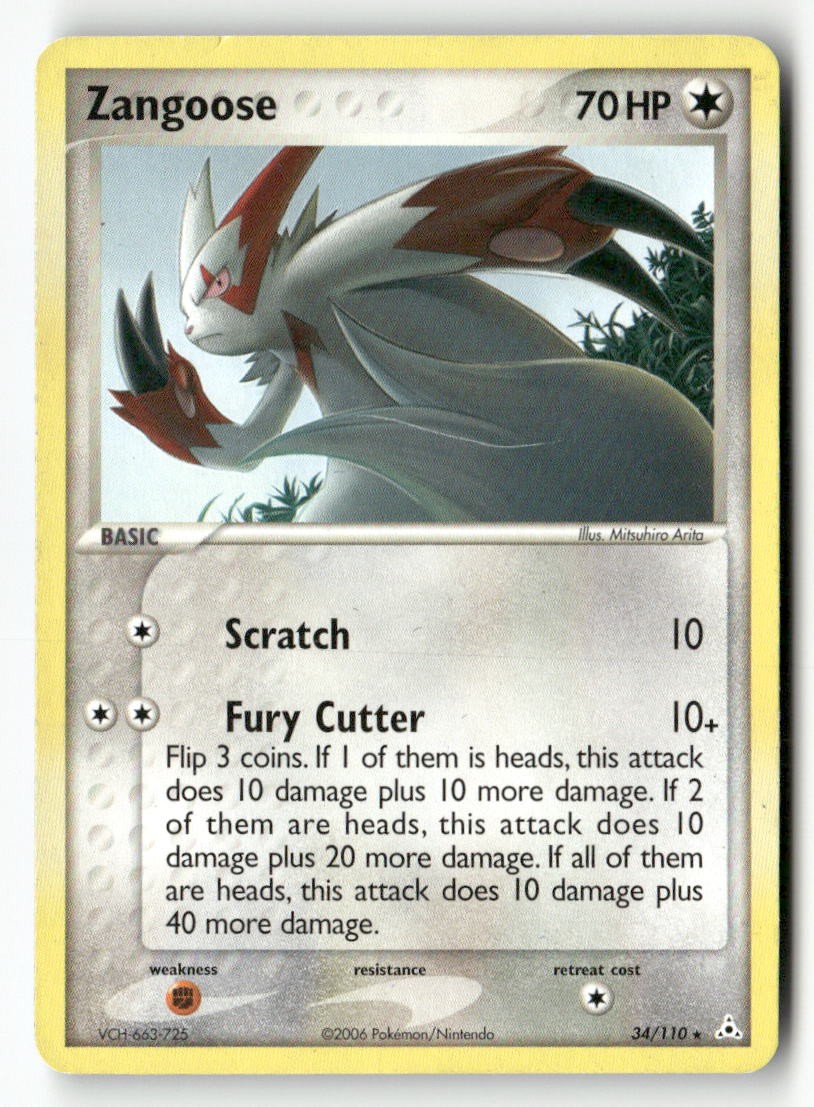 Zangoose 34/110 Rare Holon Phantoms Pokemon Moderately Played