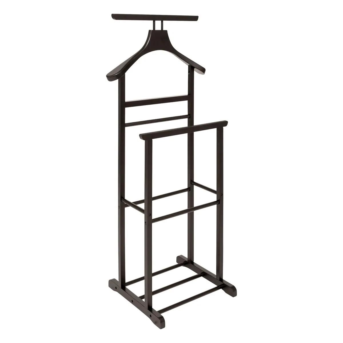 Valet de chambre en bois noir 103cm avec support pantalon antidérapant