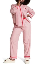 NWT Victoria Secret Candy Cane Striped Pajama Set Small, LS Top/Pants w/pockets