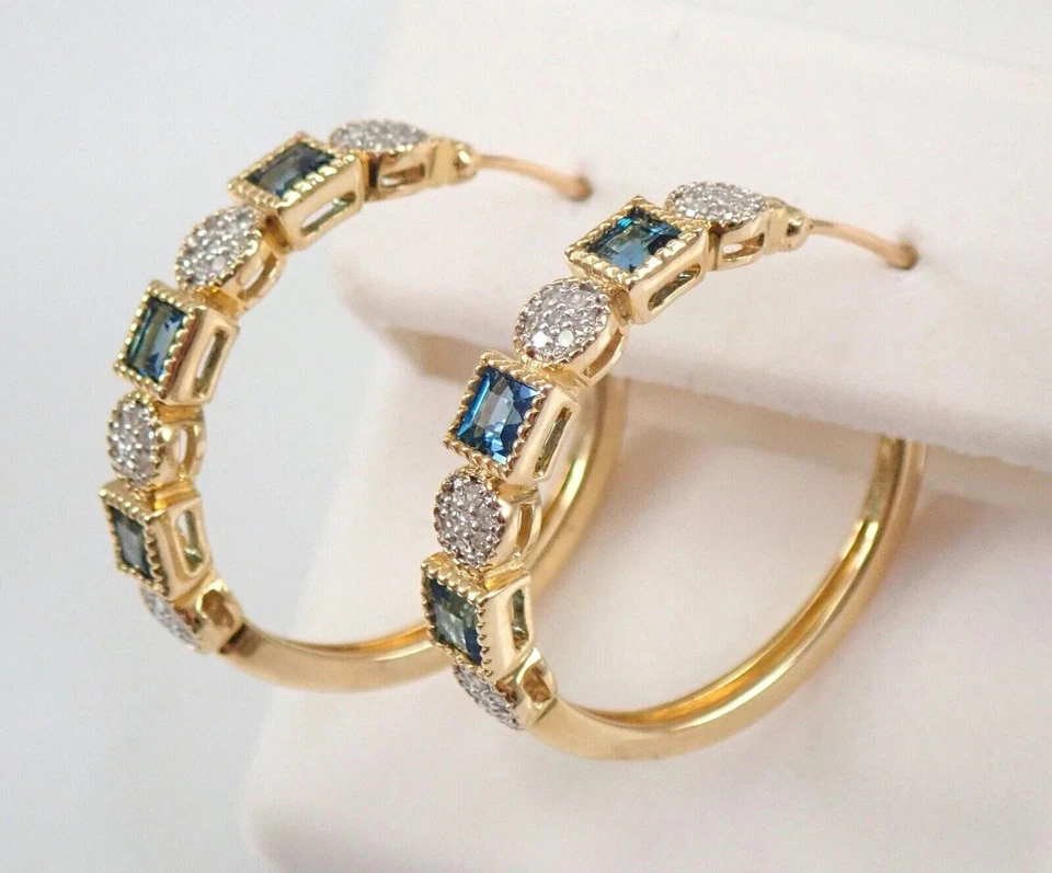 Princess Cut 14K Yellow Gold Plated 2Ct Simulated Topaz Hoop Huggie Earrings - Image 4 of 4