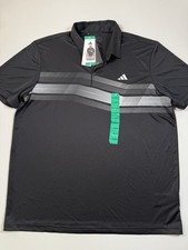 Adidas Polo Shirt Mens XL Black Gray Striped Short Sleeve Performance Golf NWT