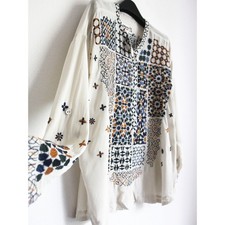 JOHNNY WAS Embroidered Silk Blouse, Size XL, New