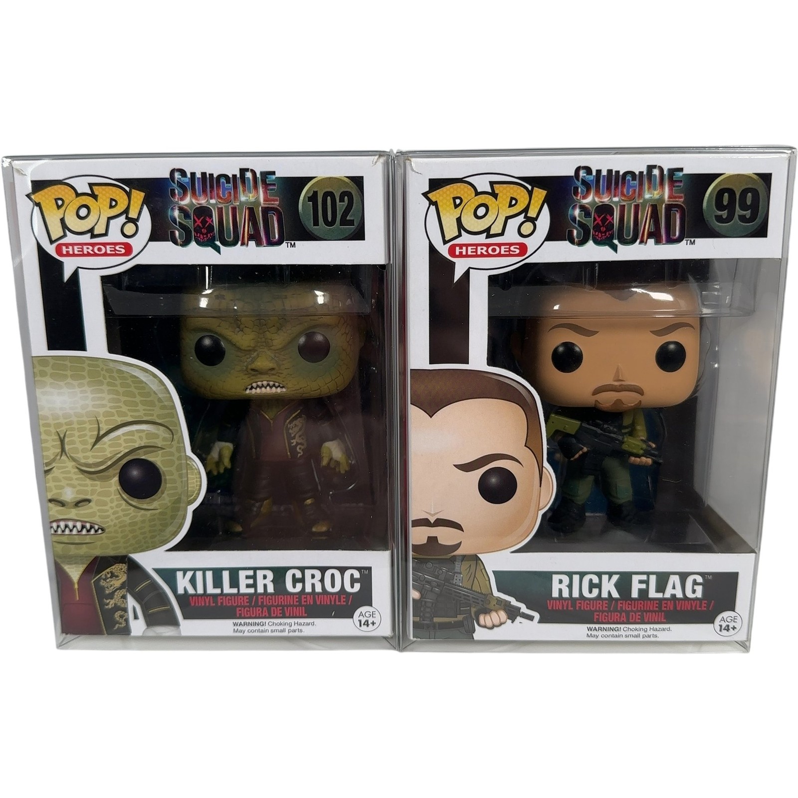 Funko Pop Heroes Suicide Squad Bundle Rick Flag #99 Killer Croc #102 Protectors