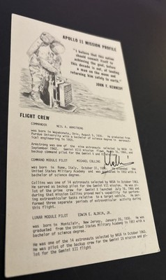 Michael Collins Apollo 11 Signed Mission Profile Full Jsa Letter 