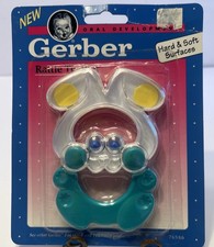 VTG 1992 Gerber Hard And Soft Plastic Bear Rattle Teether NOS Sealed 10254