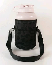 Hydrojug Hydrate Jug 55 oz Light Pink Bottle Black Cheetah Sleeve Bpa Free