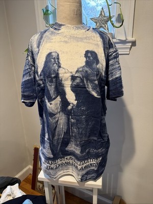VTG Greek Philosopher Athens Plato Aristotle T-Shirt LG School Of Athens Blue
