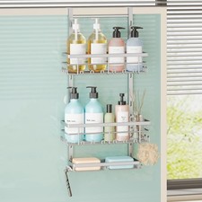 Over The Door Shower Caddy - 3 Tier Rustproof Hanging Organizer with Adjustable