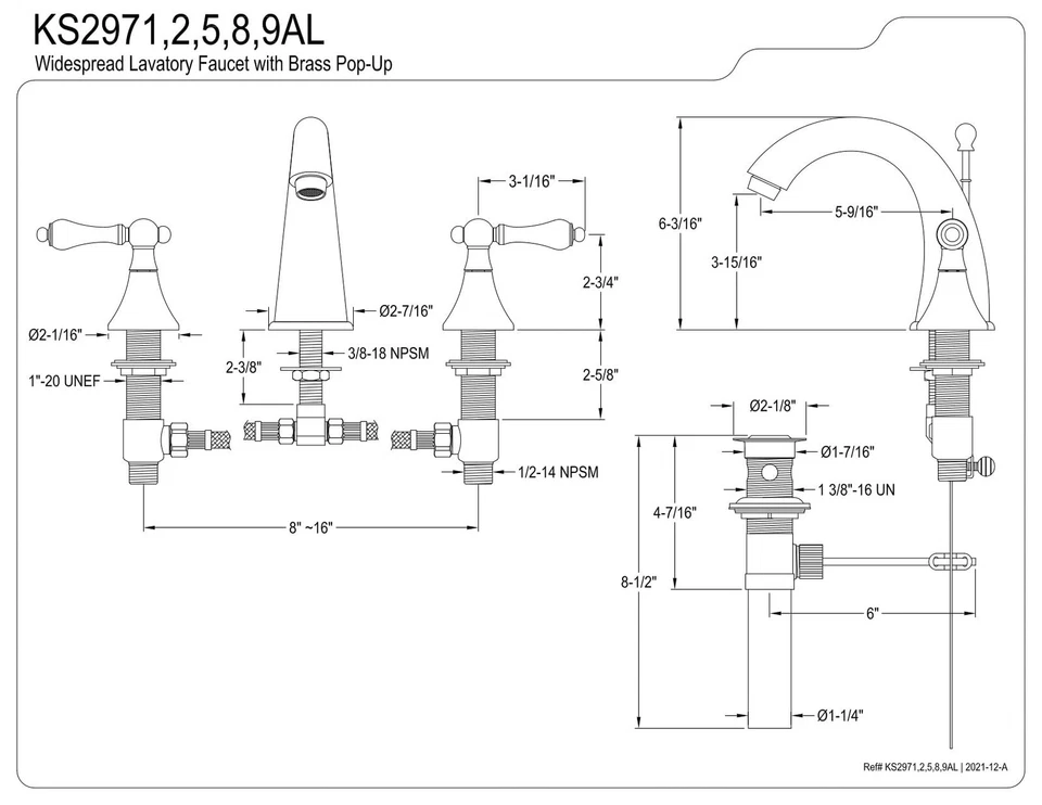 Grifo de lavabo Kingston de latón KS2975AL Naple amplio con mango de palanca de metal Foto 2 de 4