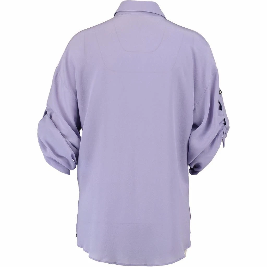 Camicia top in seta viola chiaro VERSACE IT44 UK12 nuovo abito blusa