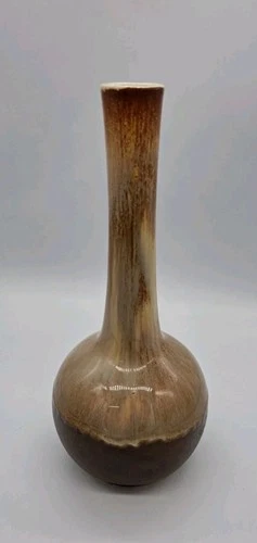 MCM Royal Haeger Earthy Warm Brown Mottled Drip Glaze Bud Vase 10¼"