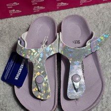 Birkenstock Gizeh Hologram Silver Lavender Glitter Thong Sandals EU 30 Kids 12