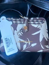 Nanette Lepore Floral Zip-Around Wallet Faux Leather Brown/White Credit Card