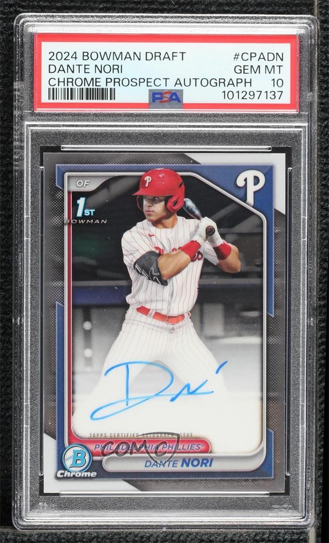 2024 Bowman Draft Chrome Prospect Dante Nori #CPA-DN PSA 10 GEM MT Auto 3hd