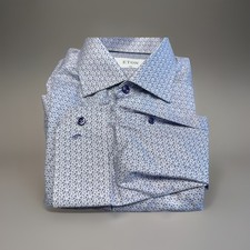 38  15 Eton Slim Fit Navy Blue Floral Dress Shirt Men's Missing Cuff Button