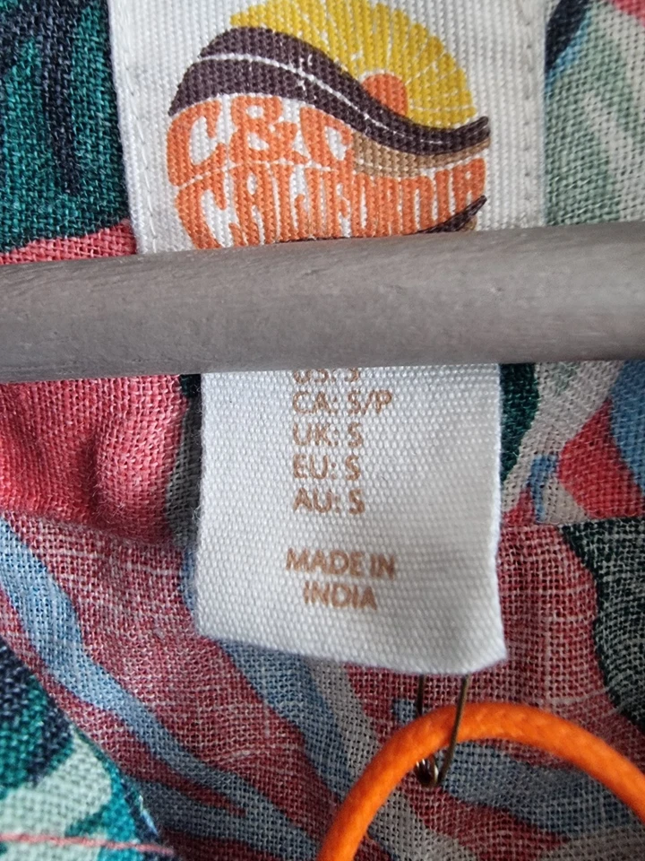 C & C California 100% Linen Button Up Shirt Mens Size S Summer  Bright Tropical. - Image 3 of 4