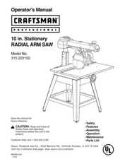 Craftsman 315.220100 Radial Arm Saw Owners Instruction Manual