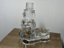 Vintage DePlomb Lead Crystal Snowman Tealight Candle Holder Made in USA