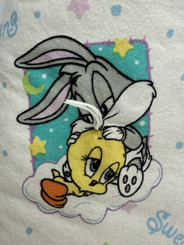 Vntg 1998 Looney Tunes Baby Bugs & Tweety Crib Blanket Cotton Fiber Filled Tuft - Picture 6 of 7