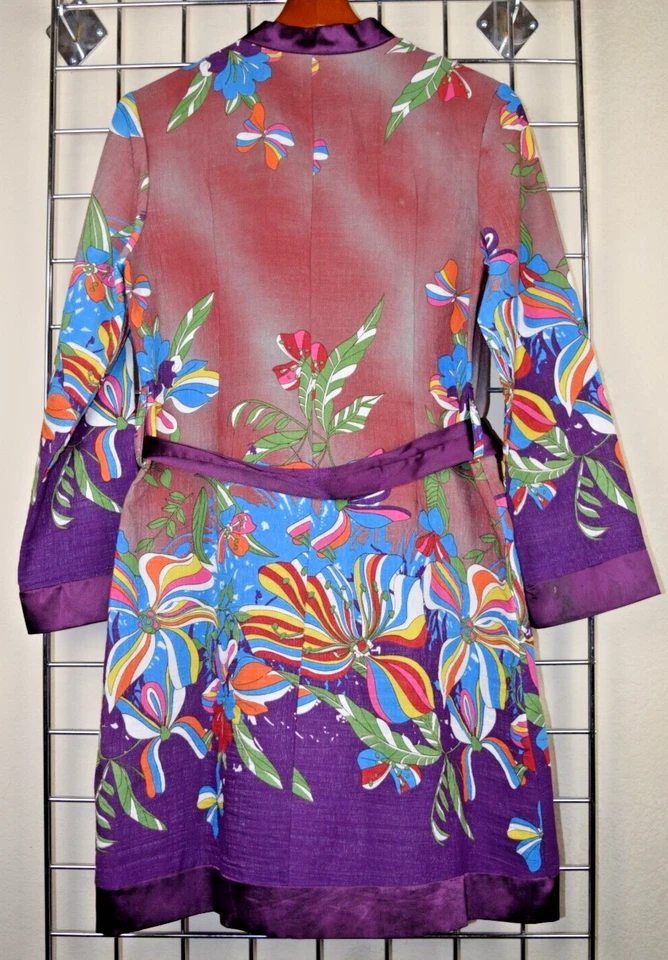 Vestido túnica de colección talla S/M años 70 precioso moda púrpura mariposa jardín caleidoscopio Foto 3 de 4