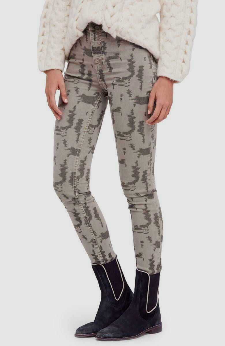 $299 Free People Women's Green Printed High-Waist Denim Leggings Jegging Size 24