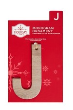 Holiday Time Christmas Ornament Monogram Letter "J" Faux Wood 4" NEW
