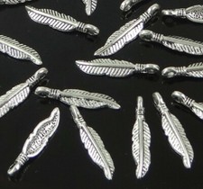 20 Feather Charms Antique Silver Pewter Bohemian Boho Pendants Charms 19x4mm