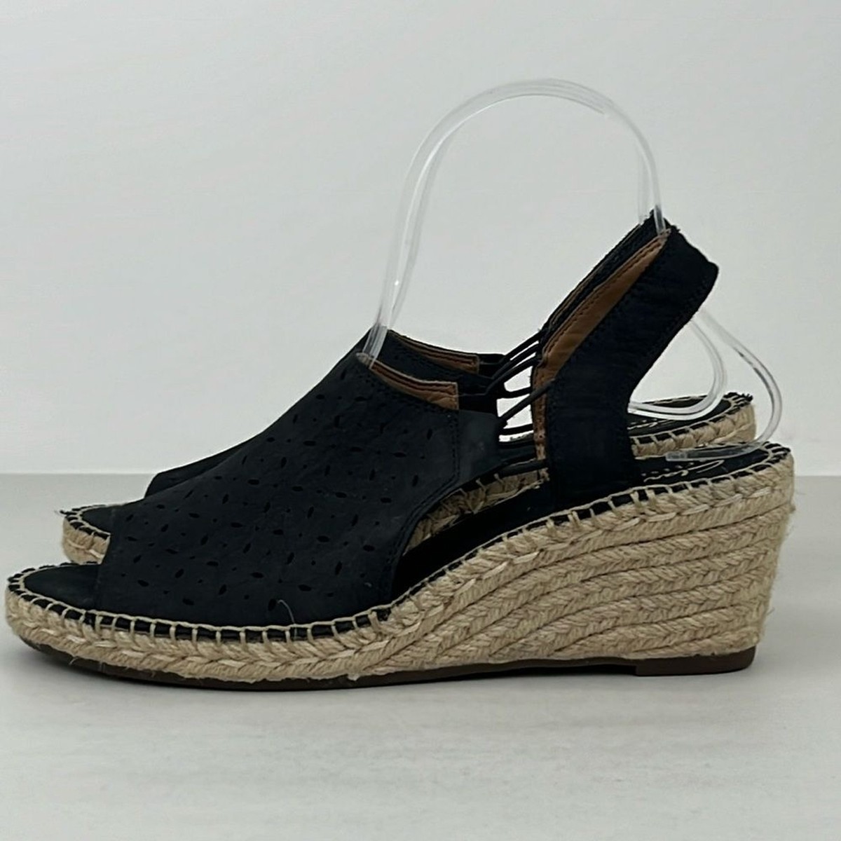 Clarks Wedge Sandals Petrina Black Espadrille Wedge Sandals Womens Size 8 |  eBay
