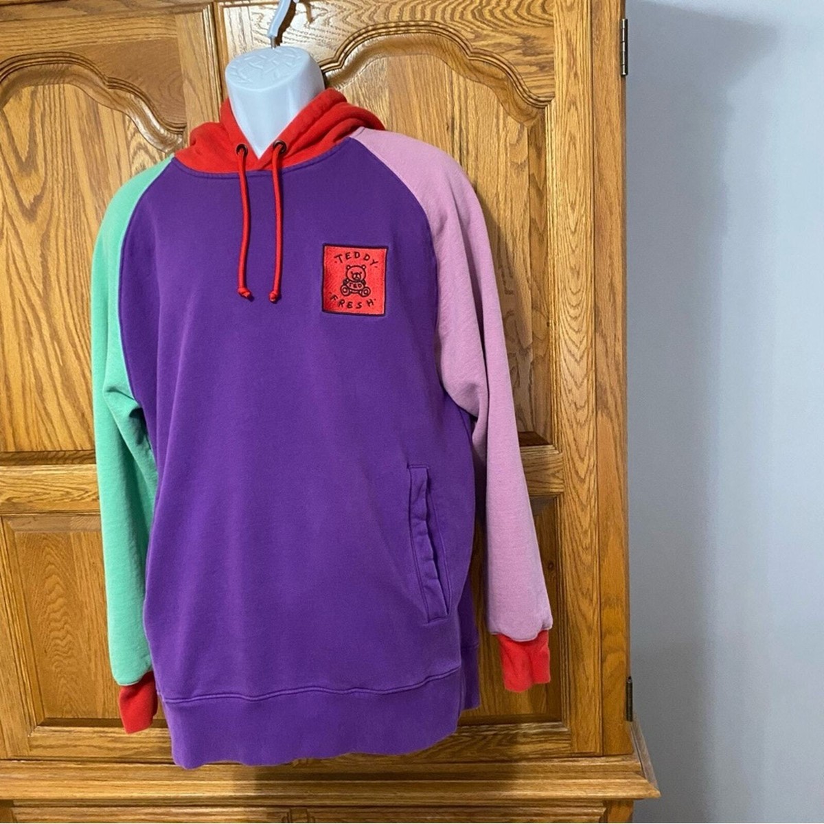 TEDDY FRESH Sweatshirt Mens Large Hoodie Color Block Hooded - Main Image