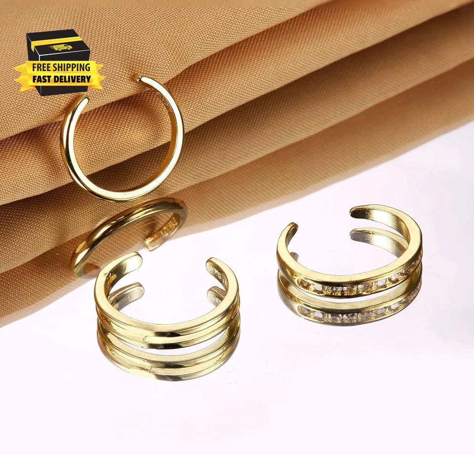 Anillos de dedo del pie rellenos de oro de 14K anillos de dedo del pie abiertos ajustables banda de circonita cúbica anillo de dedo del pie Foto 4 de 4