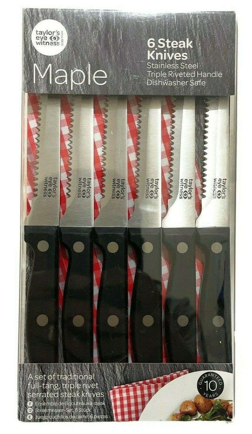 Taylors Eye Witness Maple 6 Piece Steak Knife Knives Set 10 Year