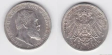 3 Mark Silver Coin Wilhelm II King of Württemberg 1911 XF (122909)