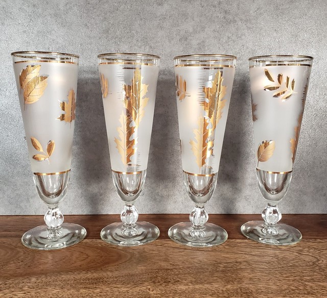 Autumn Gold Leaf Pilsner Stemmed wine glasses beer glass barware set of 4 Autumn Gold Leaf Pilsner Stemmed wine glasses beer glass barware set of 4