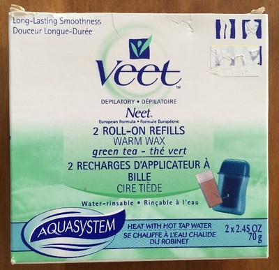 New Veet Neet Warm Wax 2 Refills for Roll On Green Tea Hair Removal Depilatory
