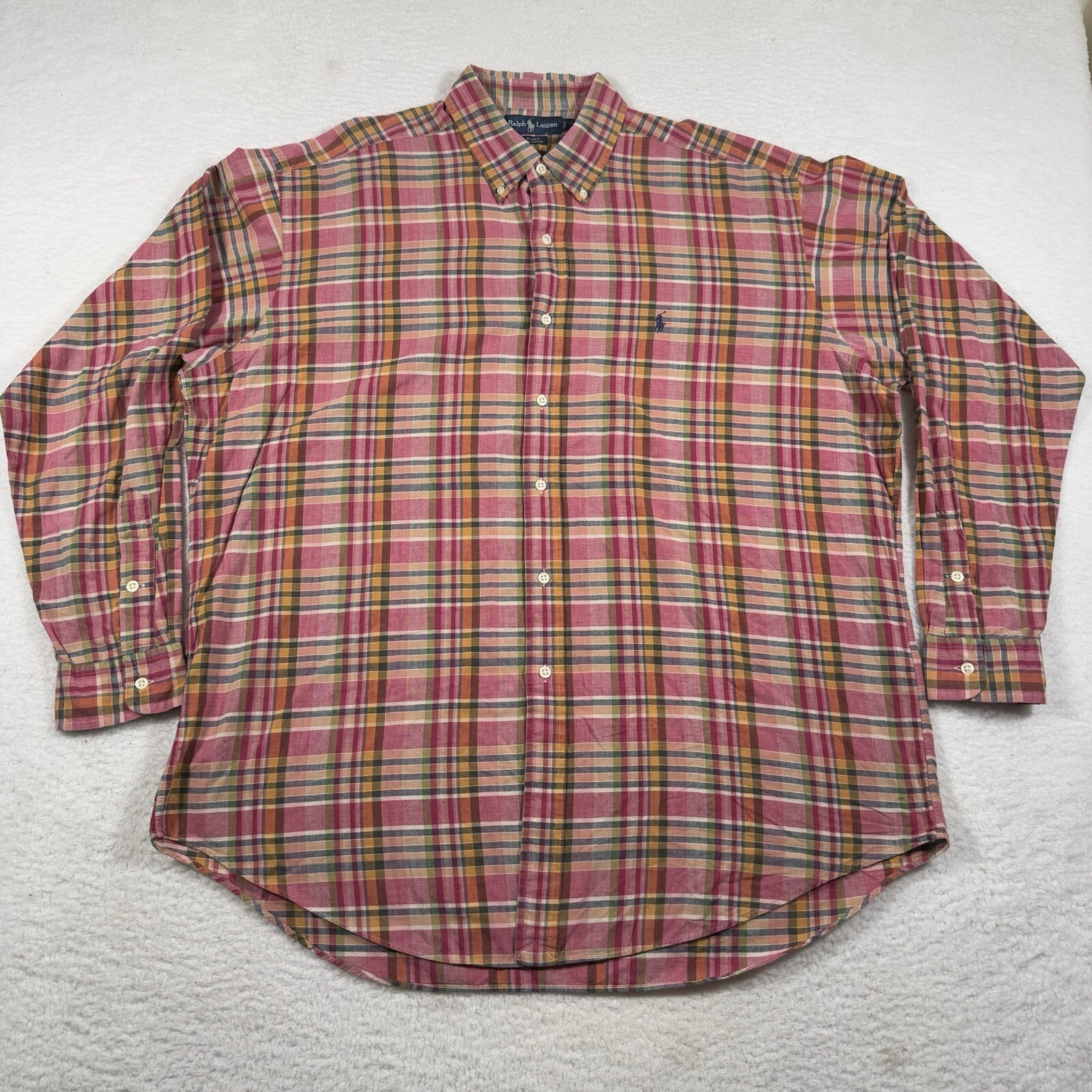 Polo Ralph Lauren camicia uomo XL rosa blake manica lunga bottoni pony cotone