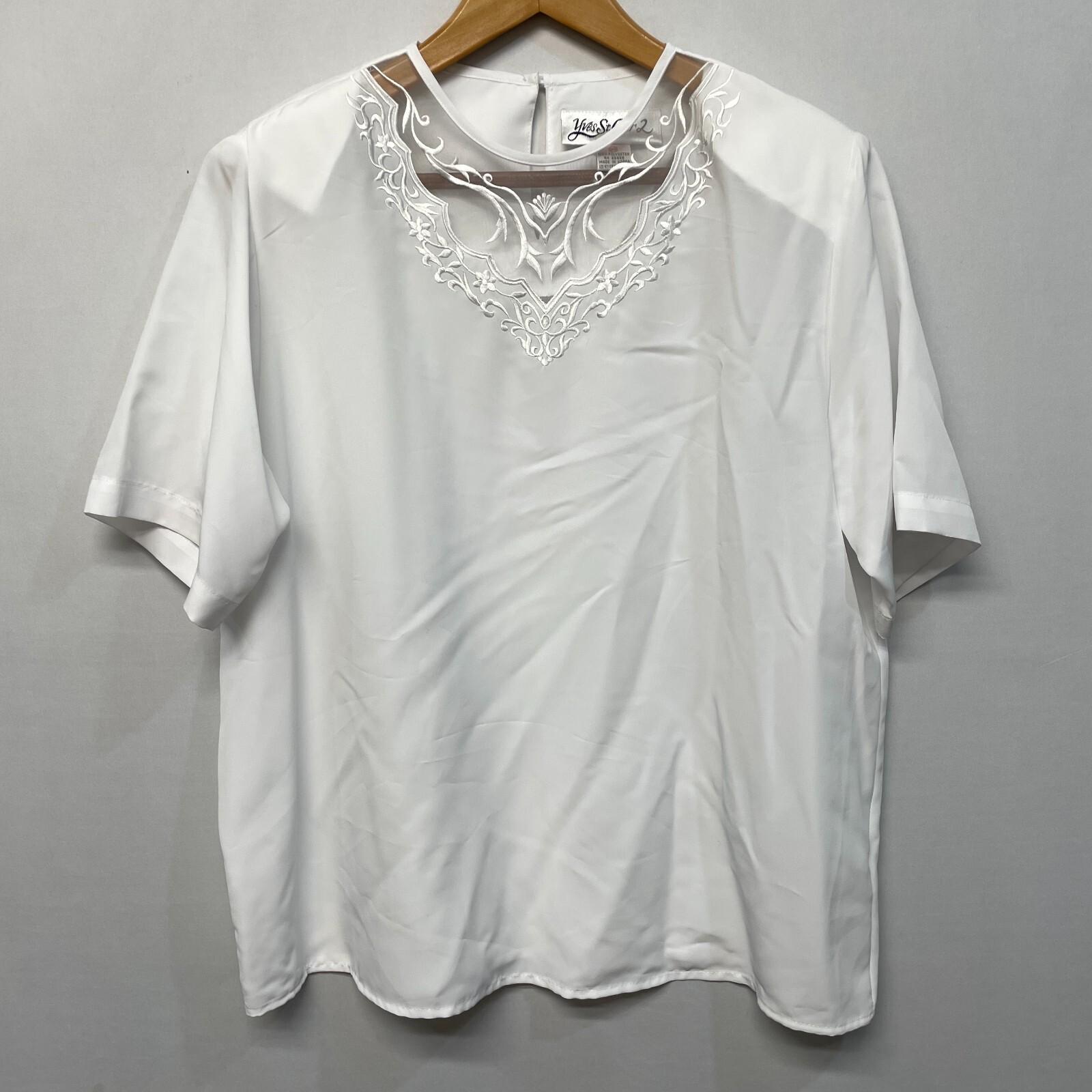 SAINT LAURENT Camicia top blusa donna vintage Yves St Clair taglia 16W ricamata anni 80 M289 16