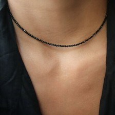 Natural 3mm Black Spinel Choker Faceted Beads Healing Reiki Energy Necklace