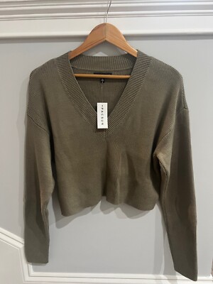 Pacsun Kendall & Kylie Size Women's XS Olive Green V-Neck Cropped Sweater NWT