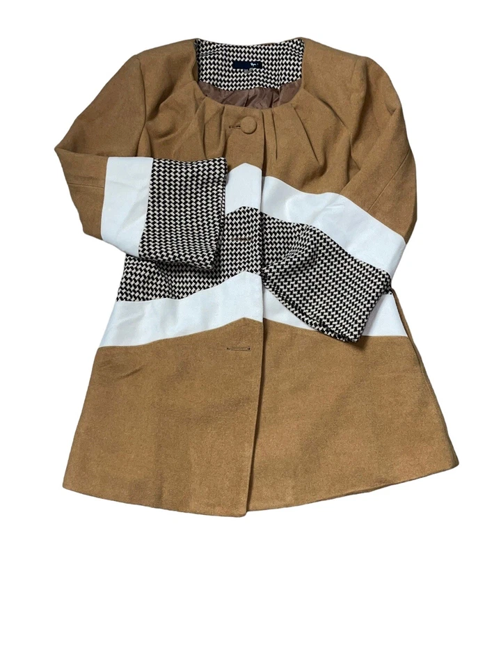 Blazer Abrigo Ryu Pata de Gallo Hecho a Mano Bloques de Color Chevron Manga Campana M Foto 3 de 4