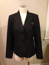 Trina Turk Black Blazer Jacket Star Fabric Pocket 8 Excellent