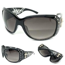 Chic  l gant Ouest Rustique Cowgirl Style Soleil Lunettes Cadre Noir Argent