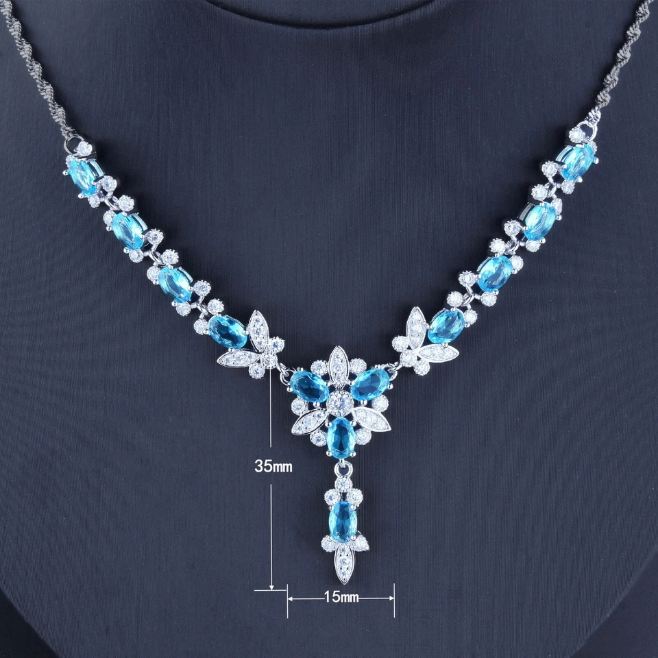 New Charming Women Girls Jewelry Mix Color Blue White Topaz Gems Silver Necklace - Image 2 of 4
