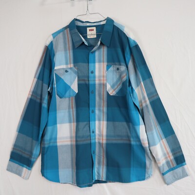 Levi's Shirt Mens XL Standard Fit Casual Pocket Button Up Blue Plaid Long Sleeve