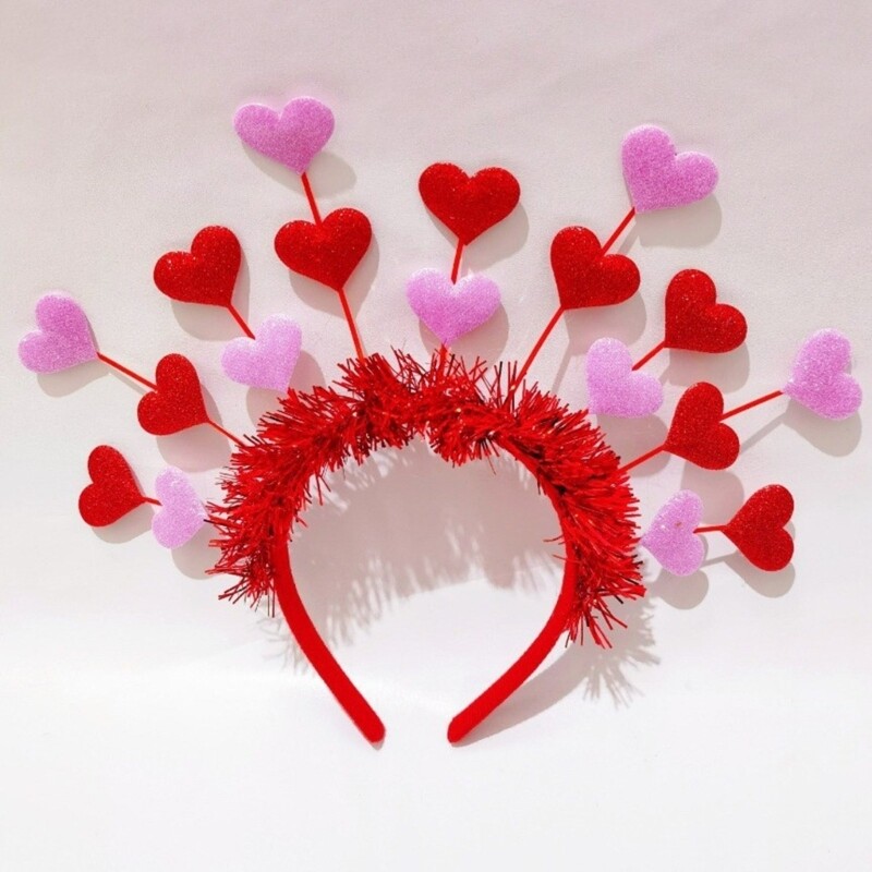Heart Head Bopper Headband Valentine s Day Hair Hoop Glitter Tinsel
